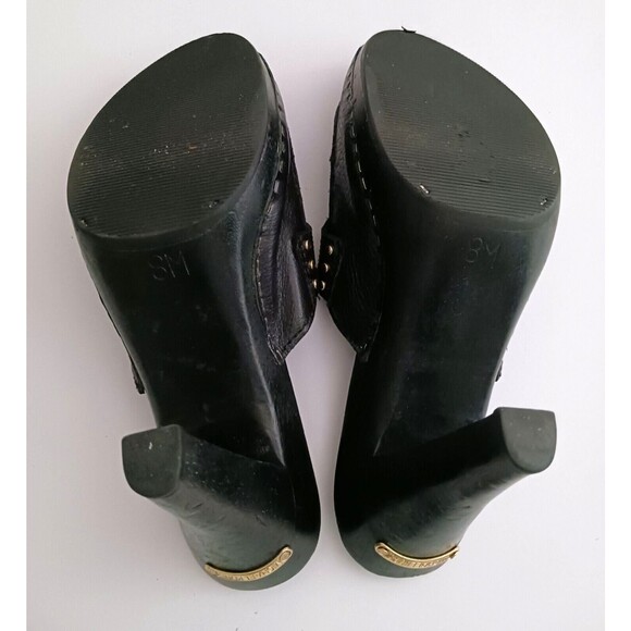 Michael Kors Blk Pebbled Leather Wood Heeled Clog Tassel Trim Sz 8 - Picture 9 of 9